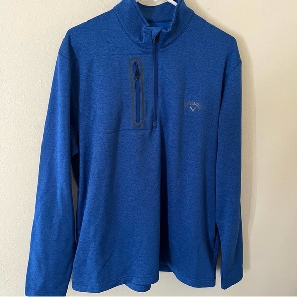 Callaway Men's 1/4 Zip Long Sleeve Fleece Lined Pullover Sweater Size Large Blue - Picture 1 of 5